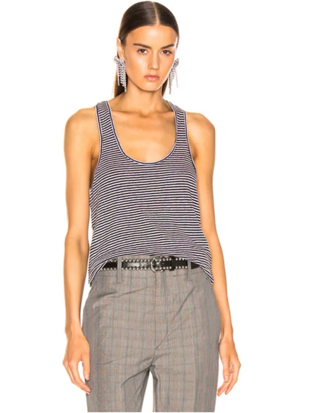 Isabel Marant Etoile Avon linen racerback tank in lilac striped purple black